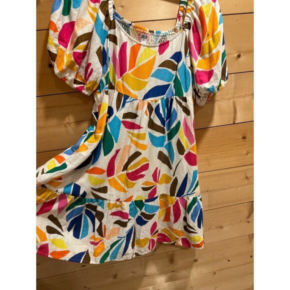 Tabitha Brown X Target Botanical Print Colorful Dress Smocked Puff Sleeve Large - Picture 3 of 8